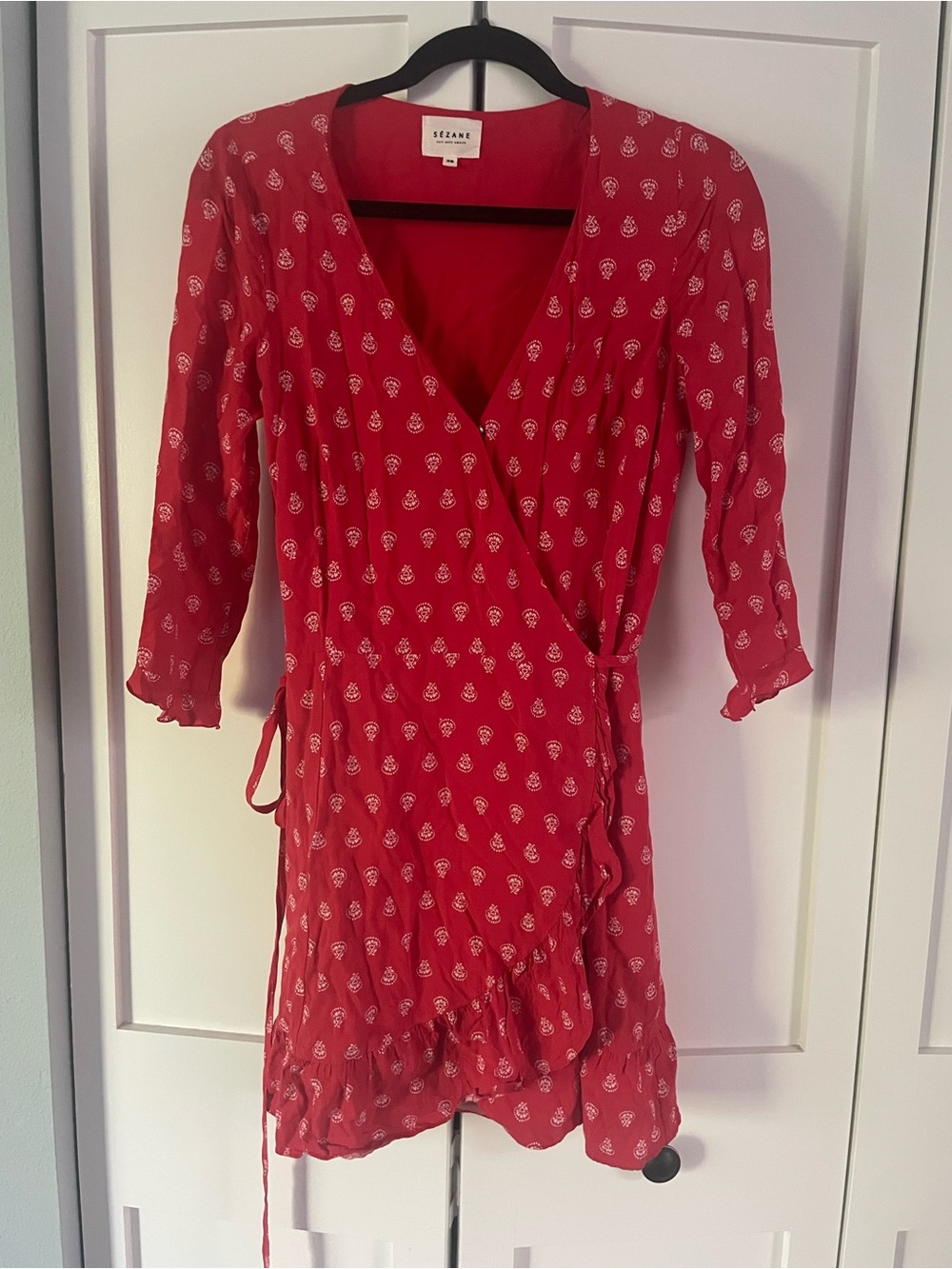 Sezane Elena Wrap Dress with Ruffle Hem